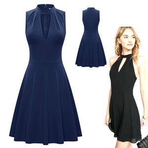 Guberry Mock Neck Keyhole Sleeveless Midi Dress